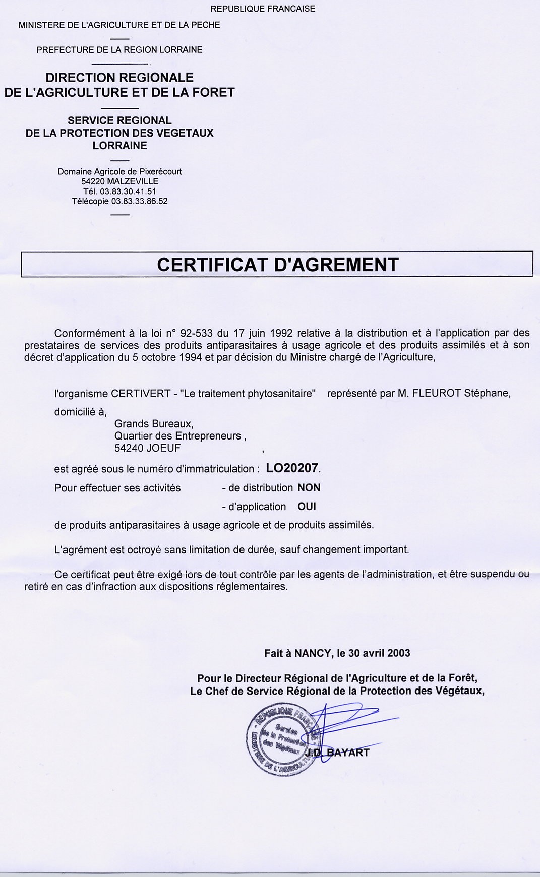 agrement certivert